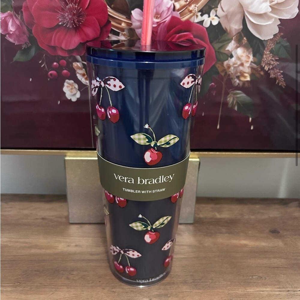 Vera Bradley Navy Cherry Print Tumbler NWT